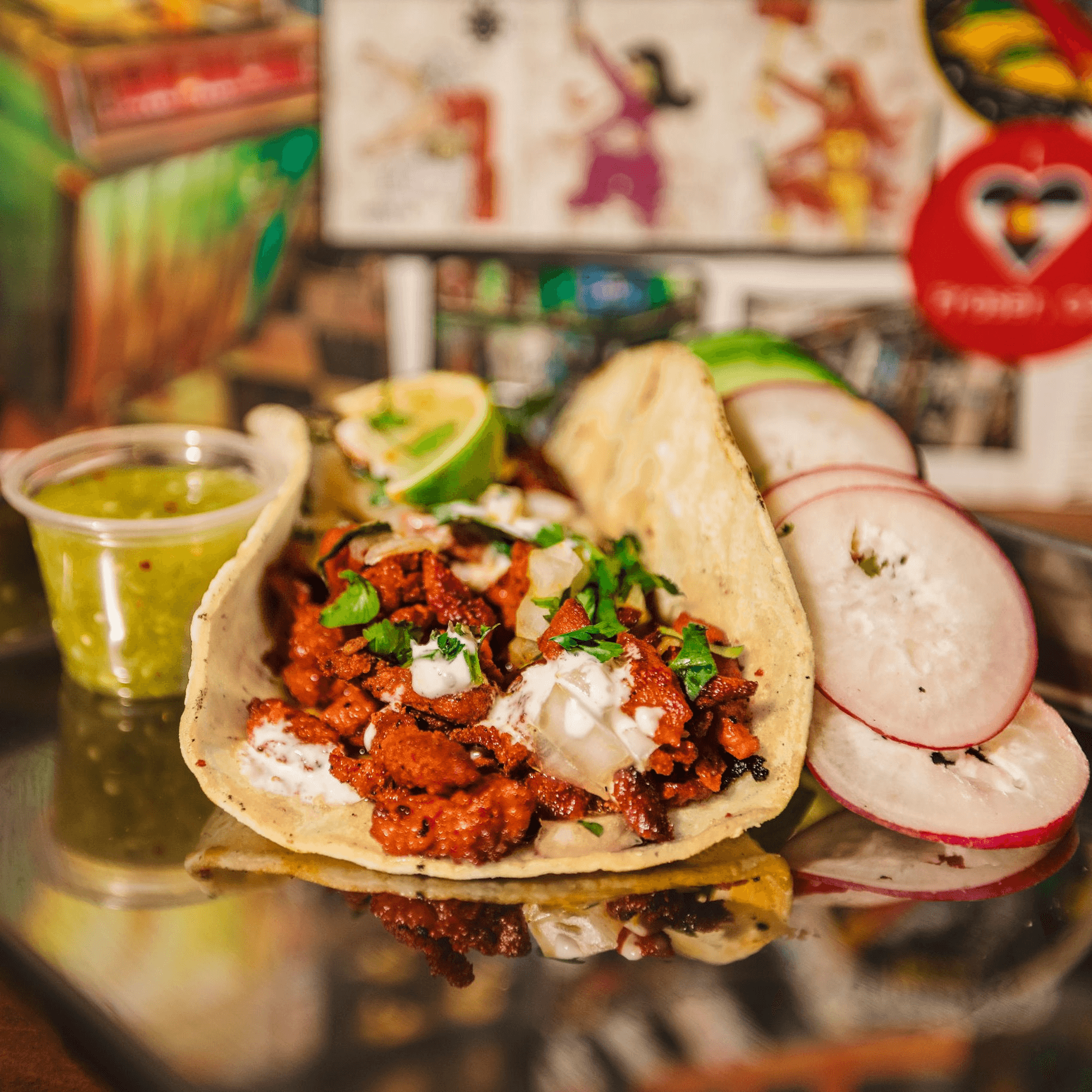 Al Pastor Street Taco taco — Spit-roasted pork, grilled pineapple, cilantro, onion